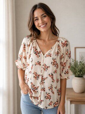 Emaline Top Blouse Women's Med Cottagecore Floral Career Casual Business